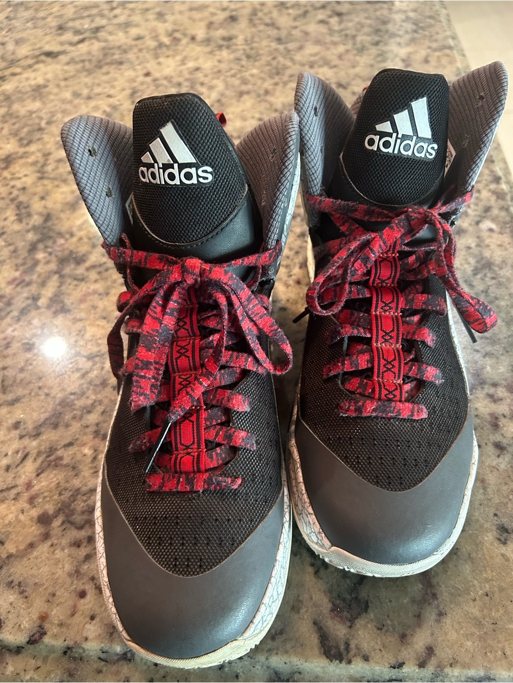 adidas Black Athletic Sneakers with Red Patterned Laces